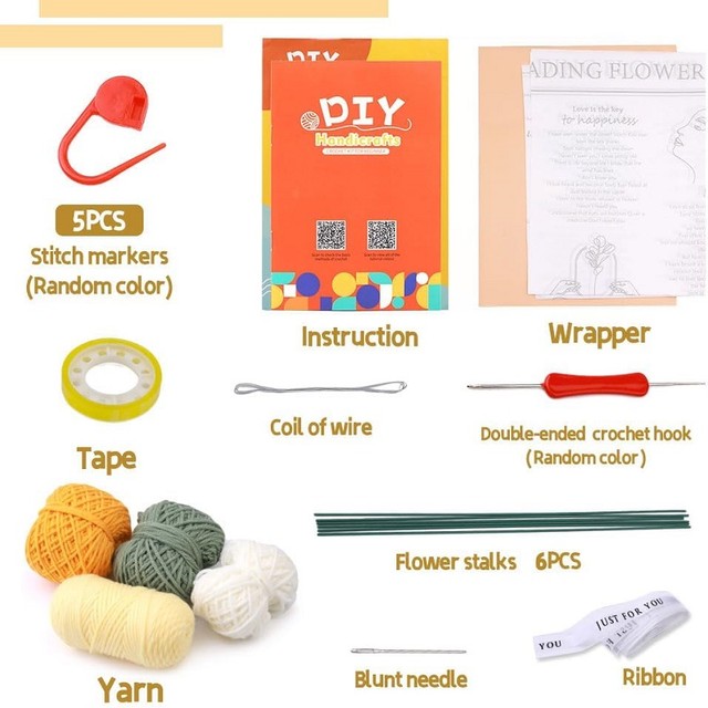 Fenrry Knitting Starter Kit for Beginners Flowers Knitting Kit with  Step-By-Step Instructions Easy Crochet Kit for Beginner - AliExpress